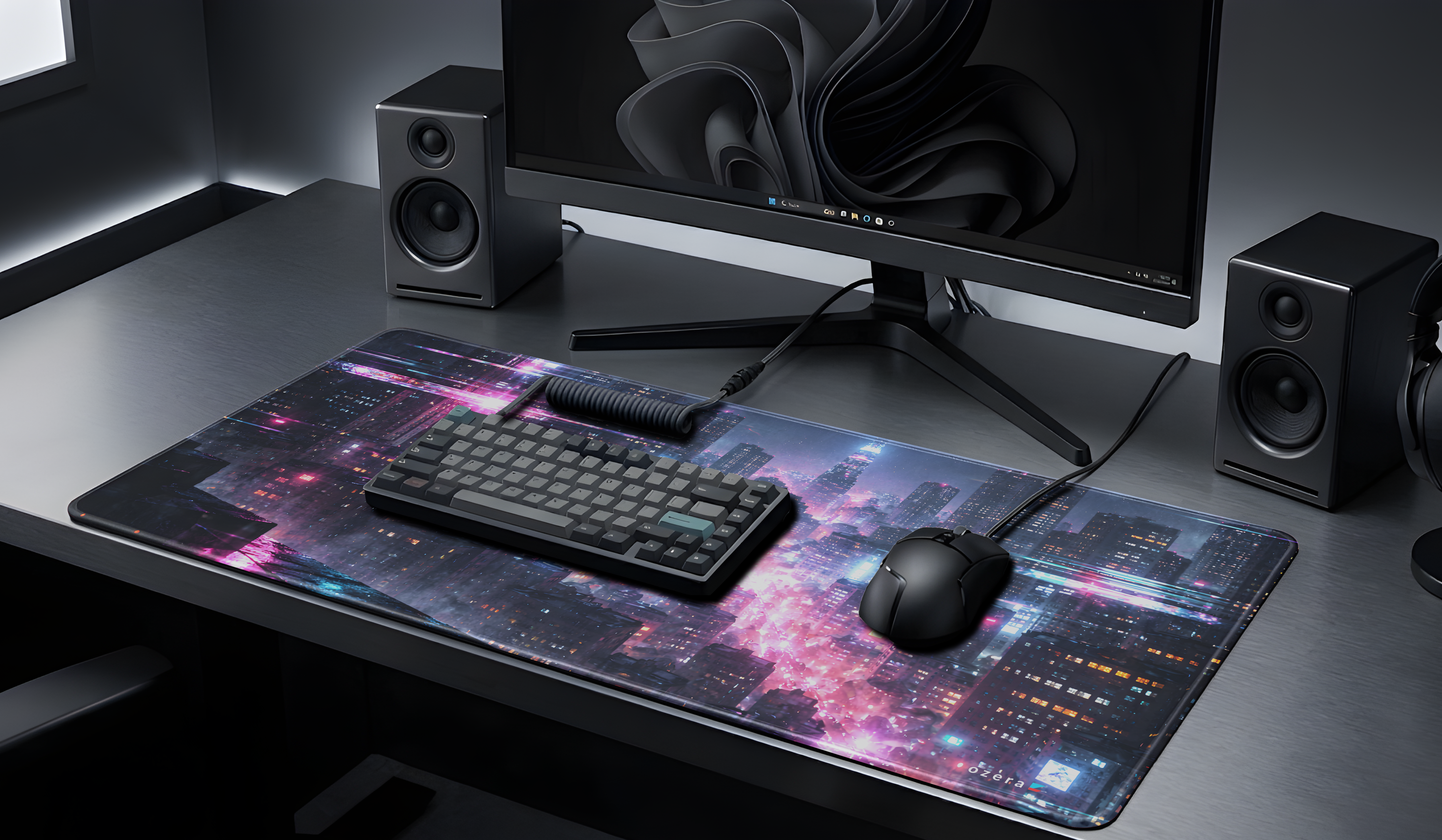 Neon Rain Cyber City Mousepad